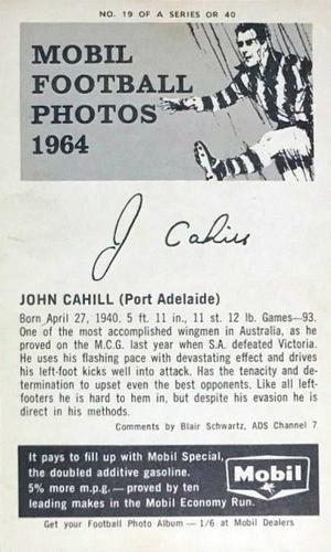 1964 Mobil Football Photos SANFL #19 John Cahill Back